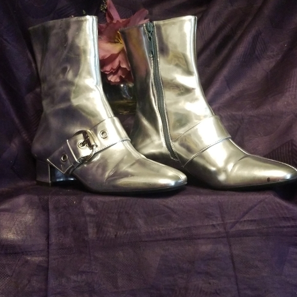 Shoes: Franco Sarto Silver Booties - Picture 3 of 7